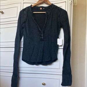 Free People Women's Black Ribbed Long Sleeve Top